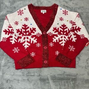 Major Label’s Womens Christmas Cardigan with Festive Snowflakes and Garland